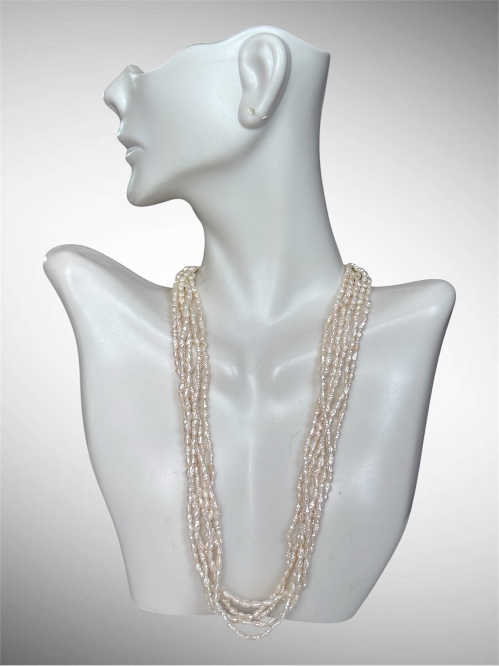 🌼VTG Multi-Strand Freshwater Rice Pearl Sterling Silver Heart Clasp Necklace - Picture 3 of 8